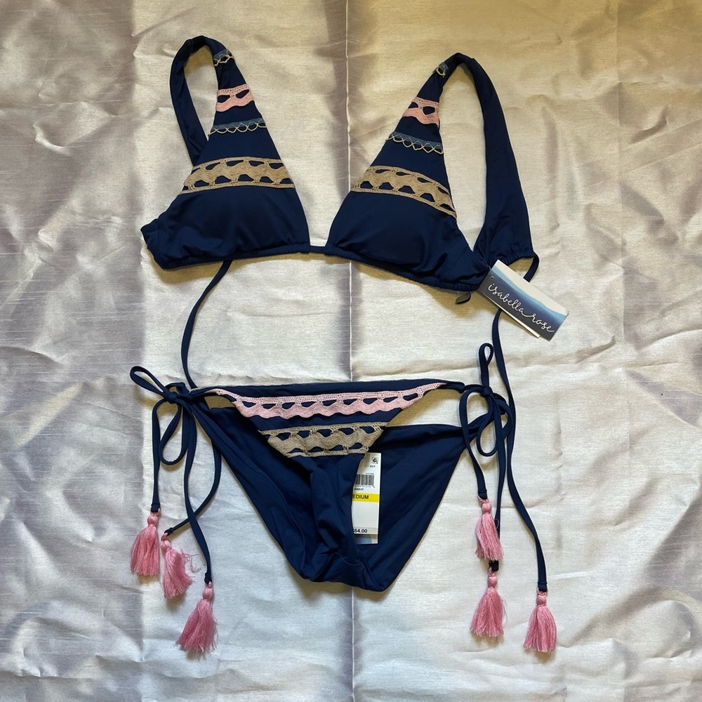 Blue Bikini w/ Pink Fringe